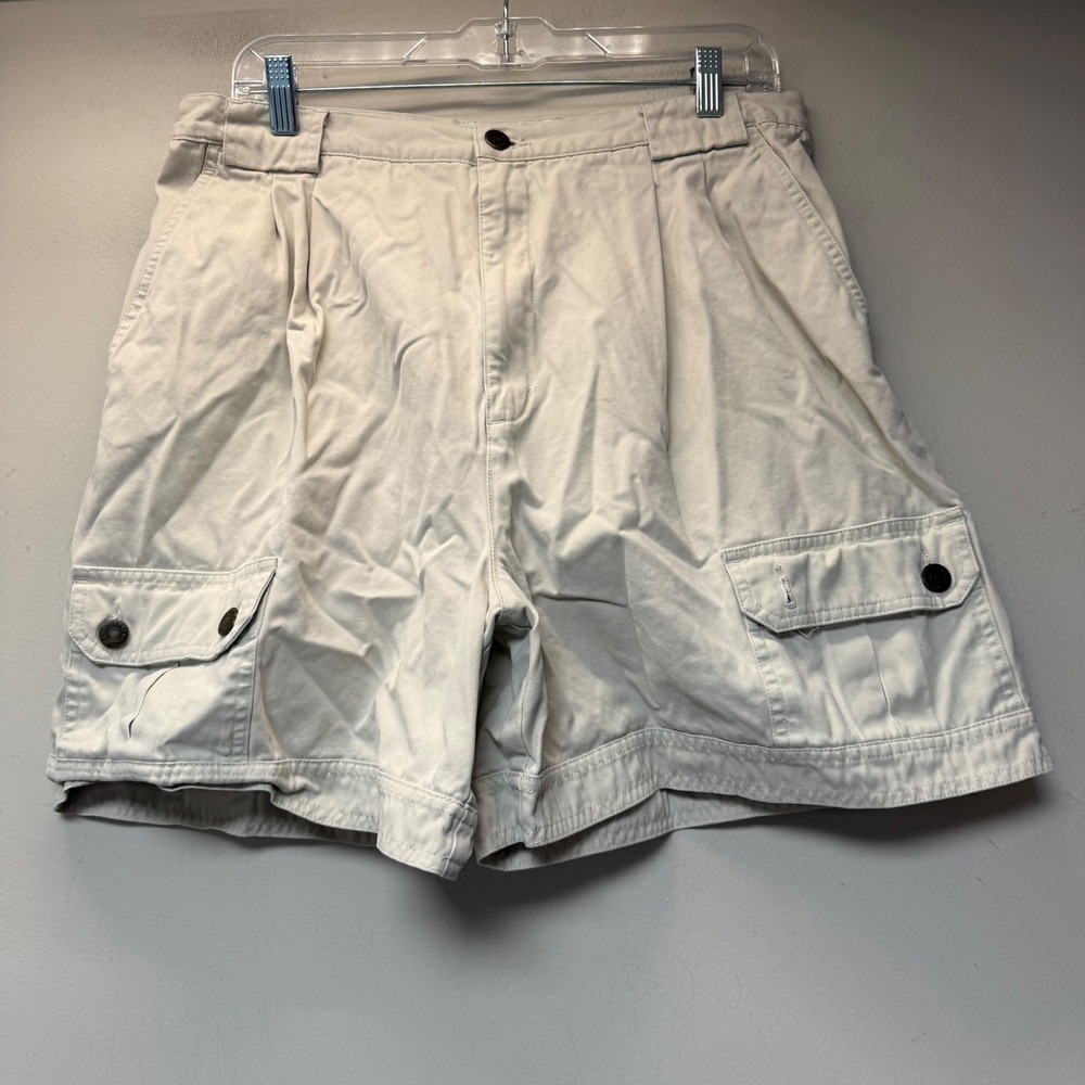 Eddie Bauer Cargo Shorts Womens 16 Khaki Excellent Pleated Cotton High Rise